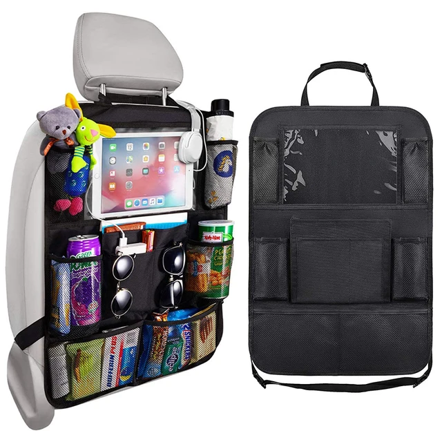Car Backseat Organizer with 10" Table Holder 9 Storage Pockets Seat Back Protector Kick Mats for Kid Toddlers Travel Accessories 1