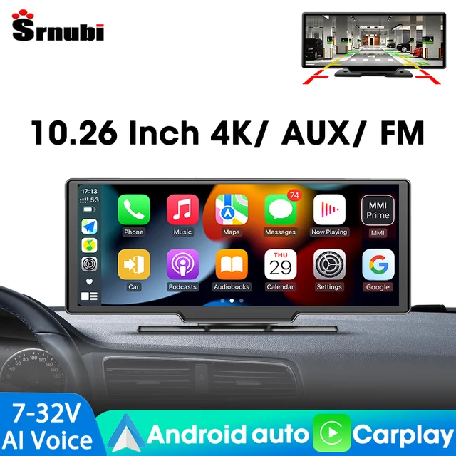 Srnubi 10'' Car Mirror Video Recording AI Voice GPS Navigation Dashboard DVR Carplay Android Auto Wireless Connection 1
